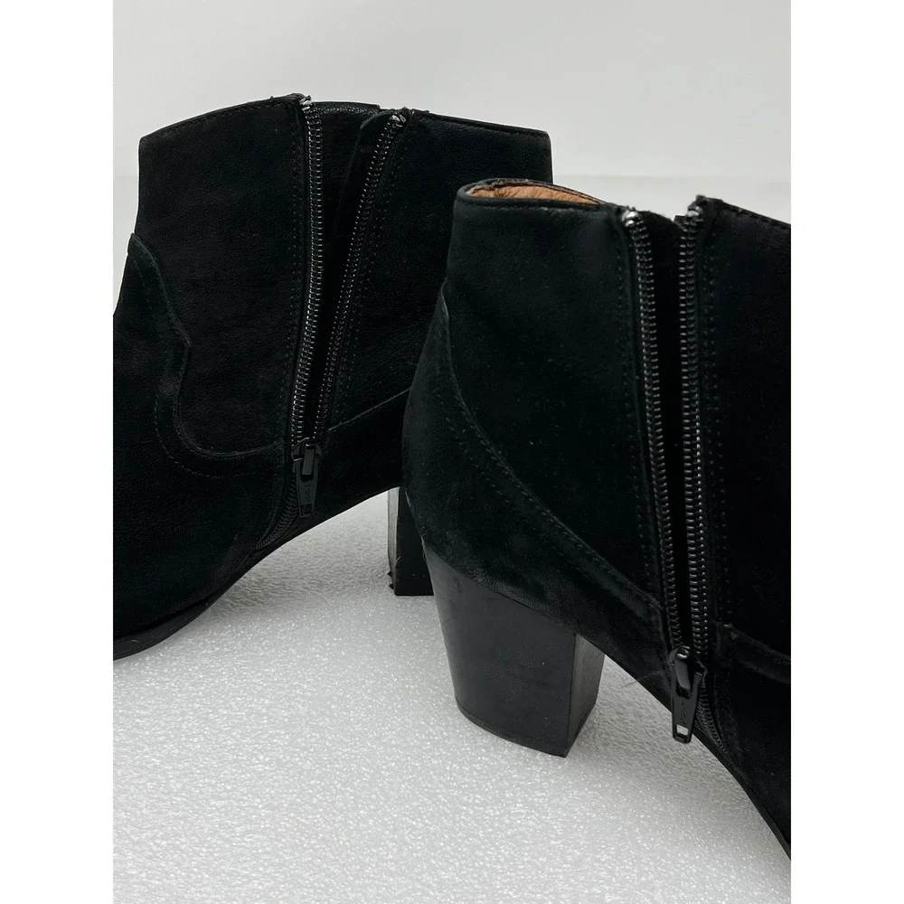 Vionic Windom Womens Size 11 Black Suede Western Ankle Boots Side Zip Block Heel